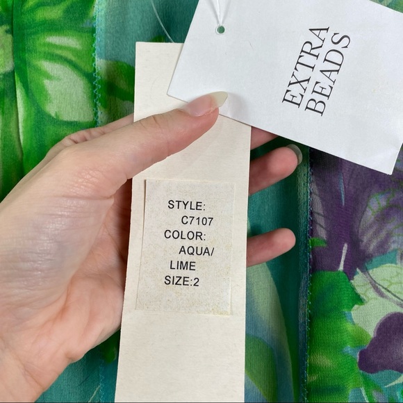Sue Wong aqua/lime floral silk Dress Size 2 NWT - Picture 12 of 15